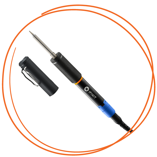 The Smart Soldering Iron uncapped on a black background.