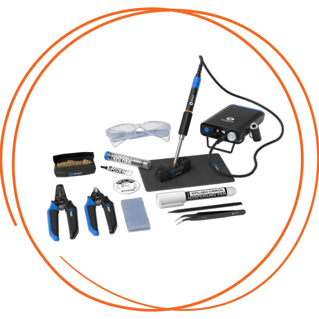 The Soldering Toolkit contents laid out together on a black background.