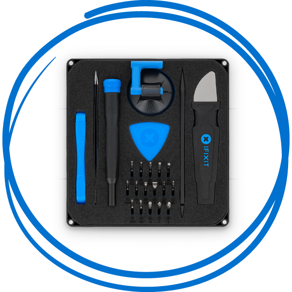 Essential Electronics Toolkit in a hand drawn blue circle