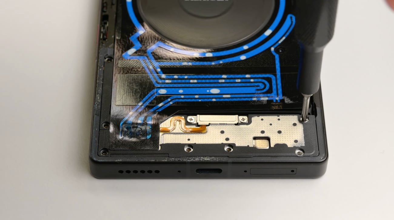 Image: Unscrewing one piece of the the RedMagic 11 Pro's cooling system