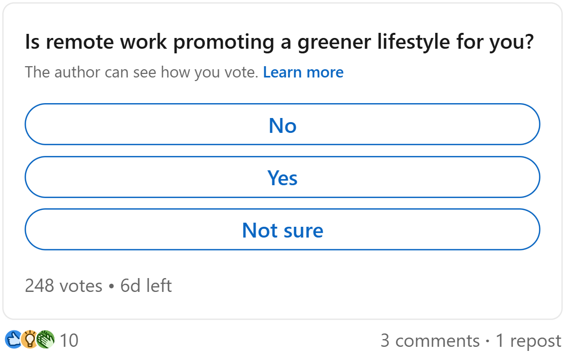 Poll: Is remote work promoting a greener lifestyle for you?