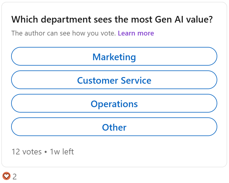 Poll: Which department sees the most Gen AI value?