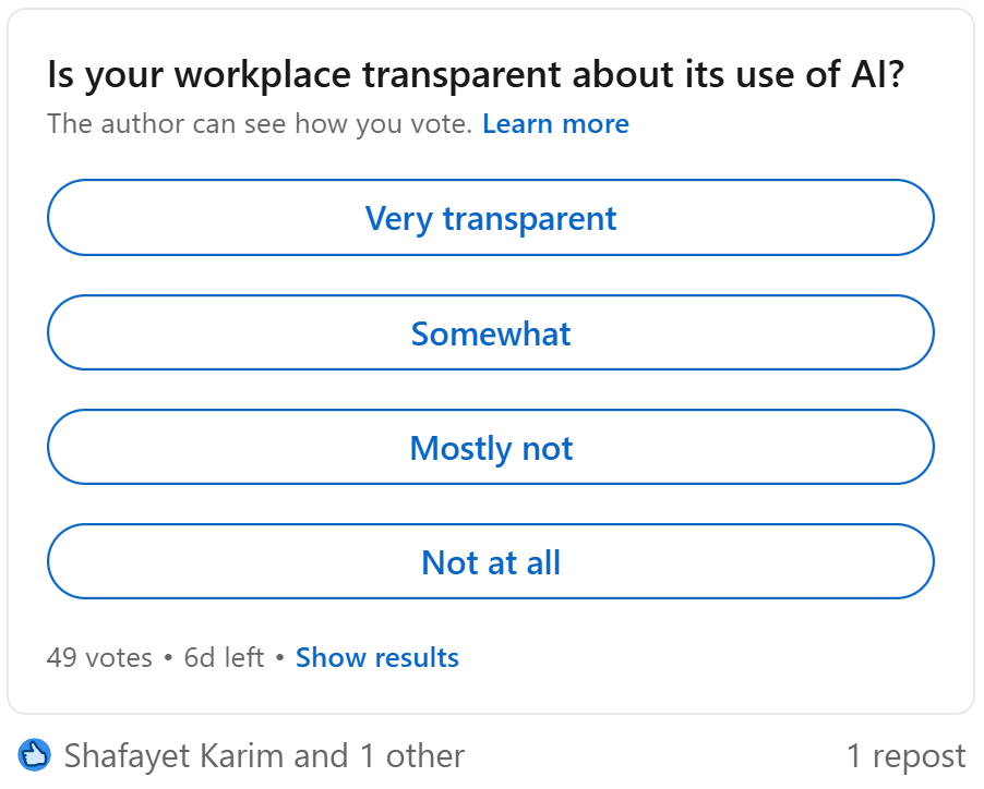 Poll: Is your workplace transparent about its use of AI?