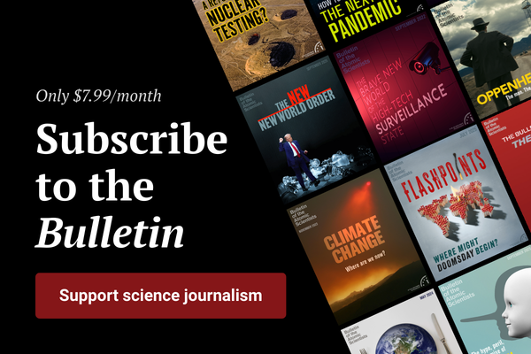 Black background with a collection of old Bulletin magazine covers Text says Only 799month Subscribe to the Bulletin and a button in red that says Support science journalism