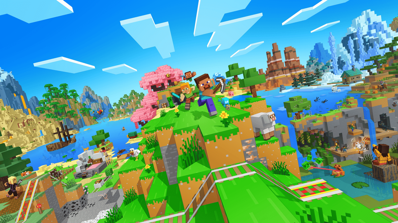 ACMI Game Worlds, Minecraft (2009-), key art courtesy of Mojang Studios.