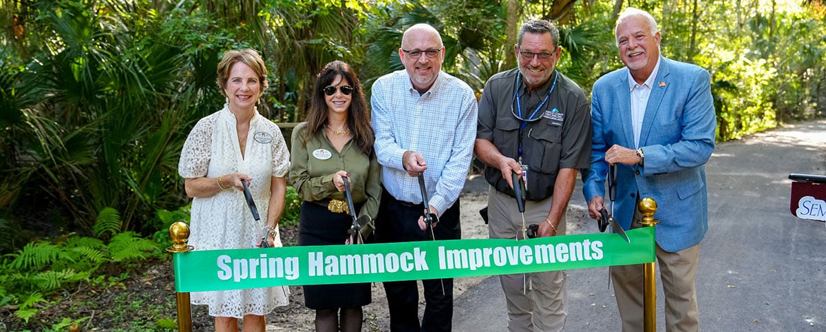 Seminole County Commission Chairman Jay Zembower, Parks and Recreation Director Rick Durr, and School Board Members Abby Sanchez and Dr. Robin Dehlinger cutting the ribbon