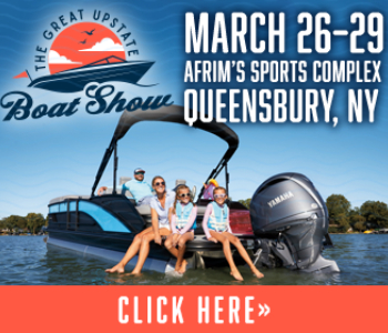 display ad for the Great Upstate Boat Show with the logo, date, and photo of people on a boat display ad for the Great Upstate Boat Show with the logo, date, and photo of people on a boat