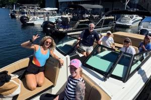 happy people in boats