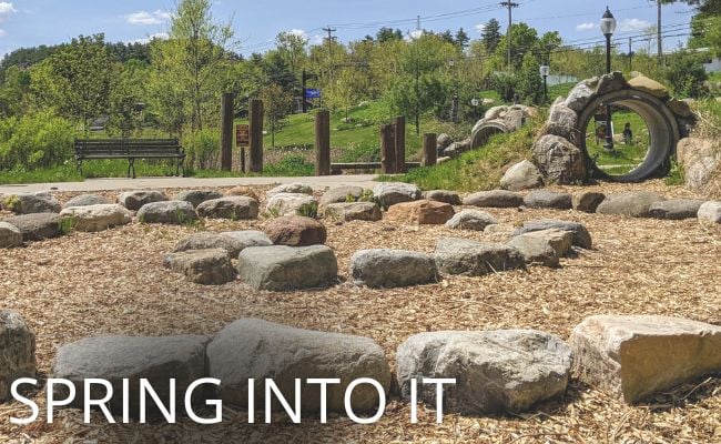 wood stone path in park