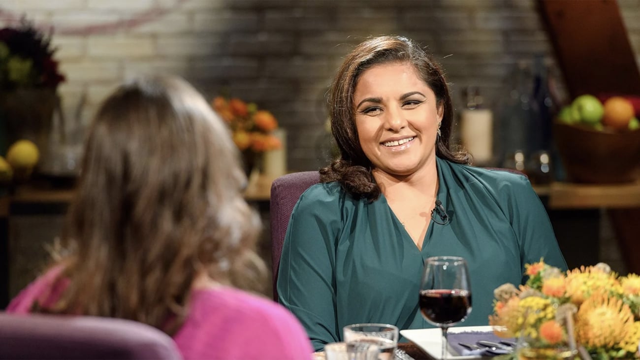 A woman with baked treats next to a Chicago chef picks graphic