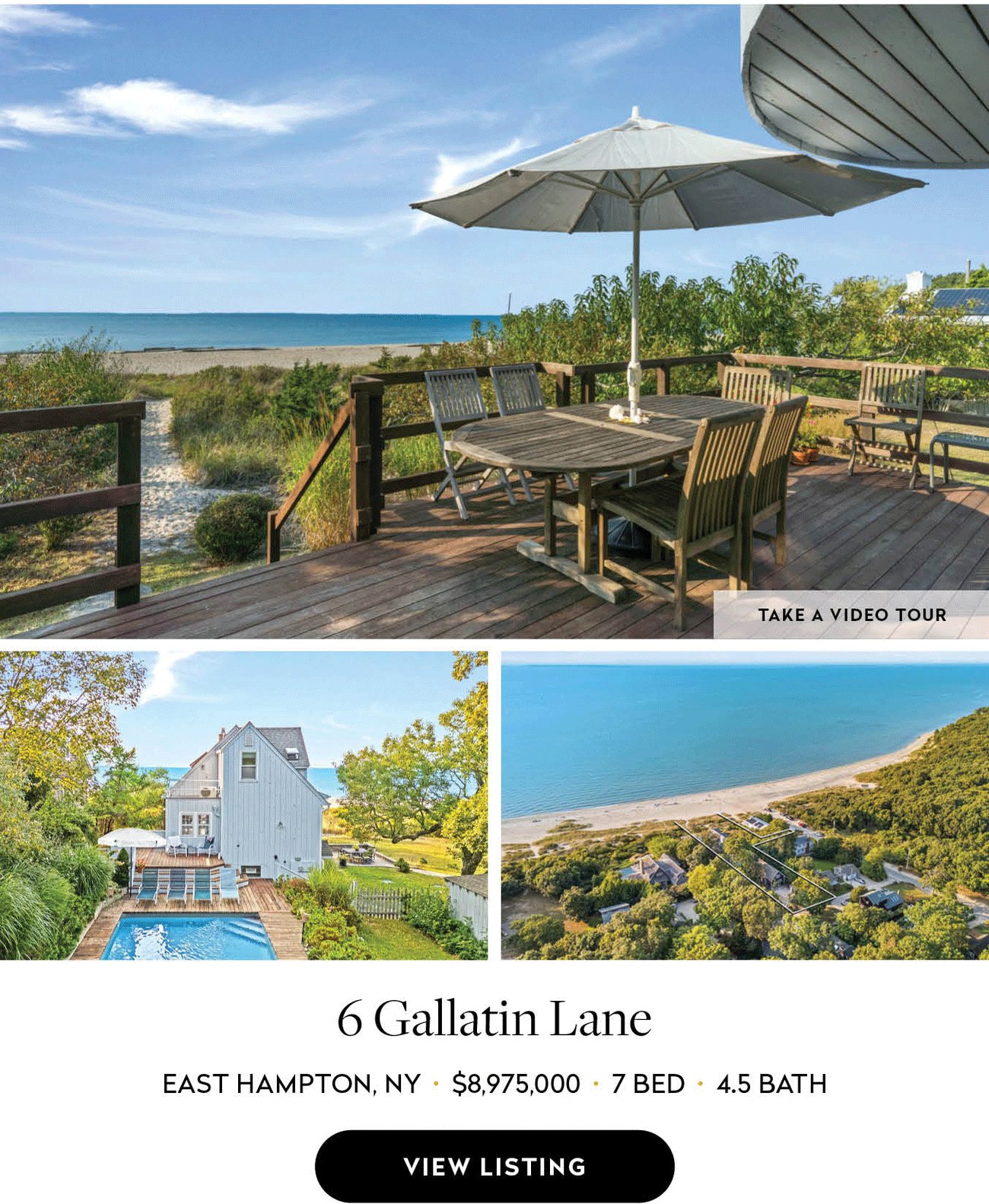 6 Gallatin Lane East Hampton, NY • $8,975,000 • 7 Bed • 4.5 Bath