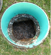 A look into a septic tank that was operating incorrectly due to a single wipe covering an air vent; the sewage level is above the appropriate operating level.