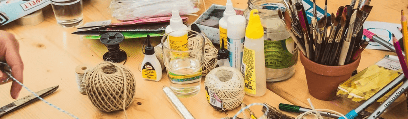 Craft materials on a table