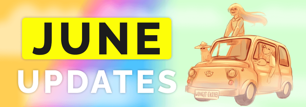 June Updates banner with friends in a car