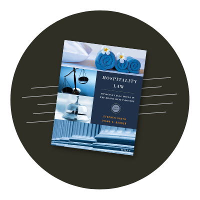 Hospitality Law 5th Edition Cover against a black circular background