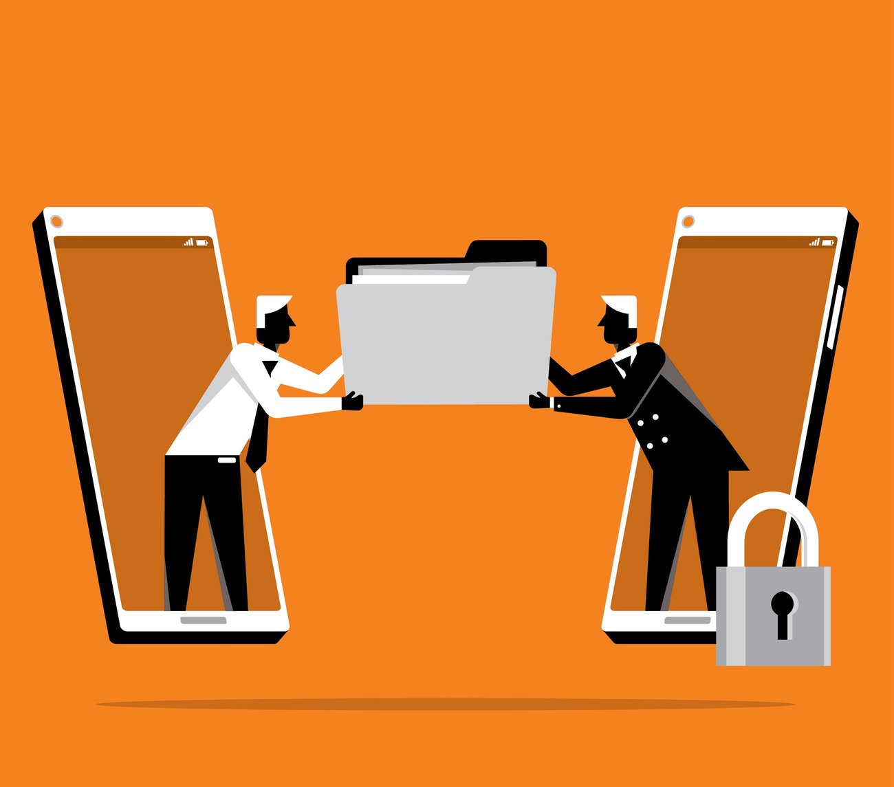 An illustration of businessmen handing over files.