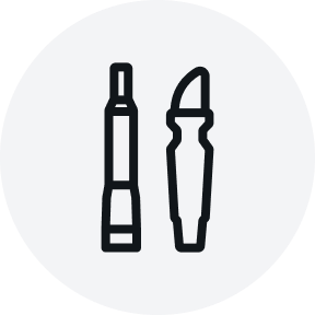 Light grey circular icon featuring two black outlined tools—one resembling a screwdriver and the other a curved prying tool—standing upright side by side on a solid background.