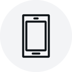 Light grey circular icon displaying a black outlined smartphone with a centered screen and small top and bottom details, set against a solid background.