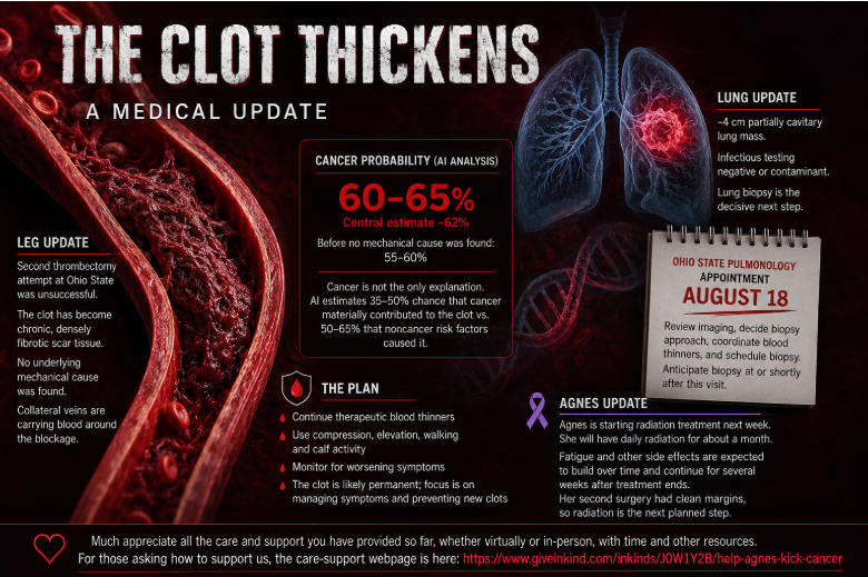 Photo of a medical update graphic about a blood clot and lung condition