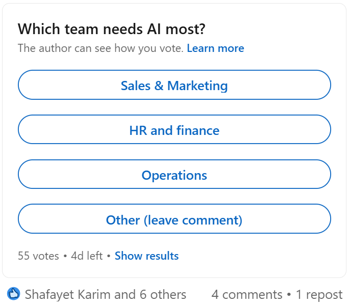 poll: Which team needs AI most?