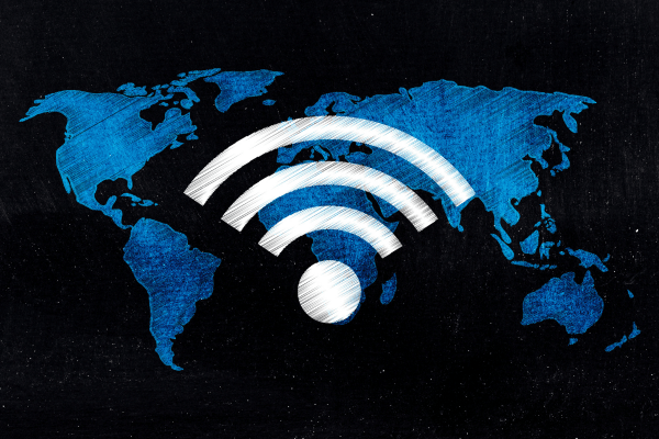 An internet icon appears over a map of the world