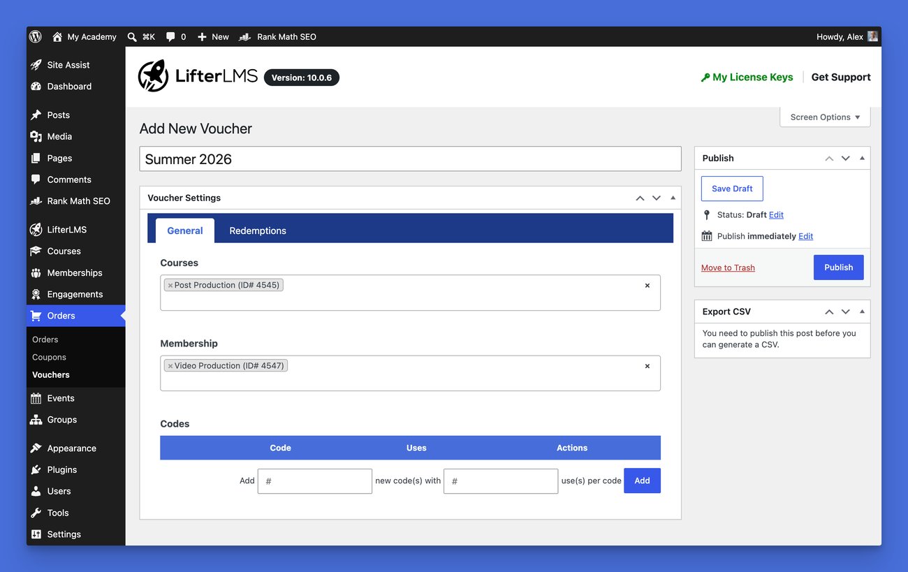 LifterLMS voucher codes screenshot