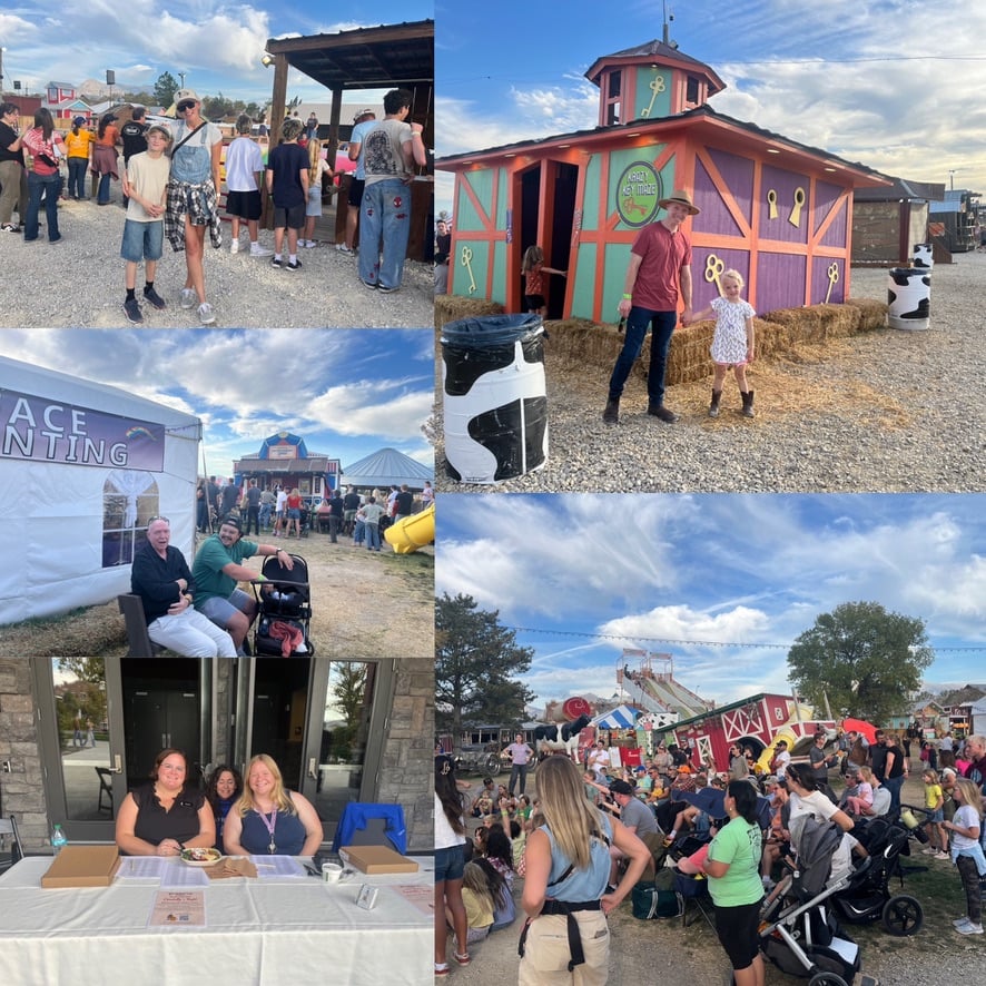 A collage shows families, colorful fair booths, and a busy outdoor festival.
