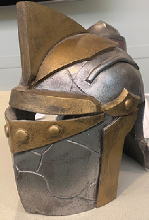 metallic gold and silver foam cosplay helmet