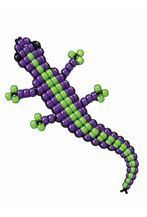 purple and green bead craft in the shape of a lizard