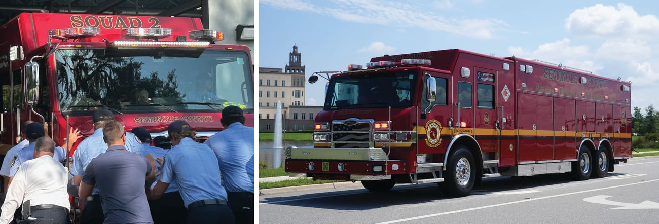 crew pushing Squad 2 truck, Squad 2 truck on road crew pushing Squad 2 truck, Squad 2 truck on road
