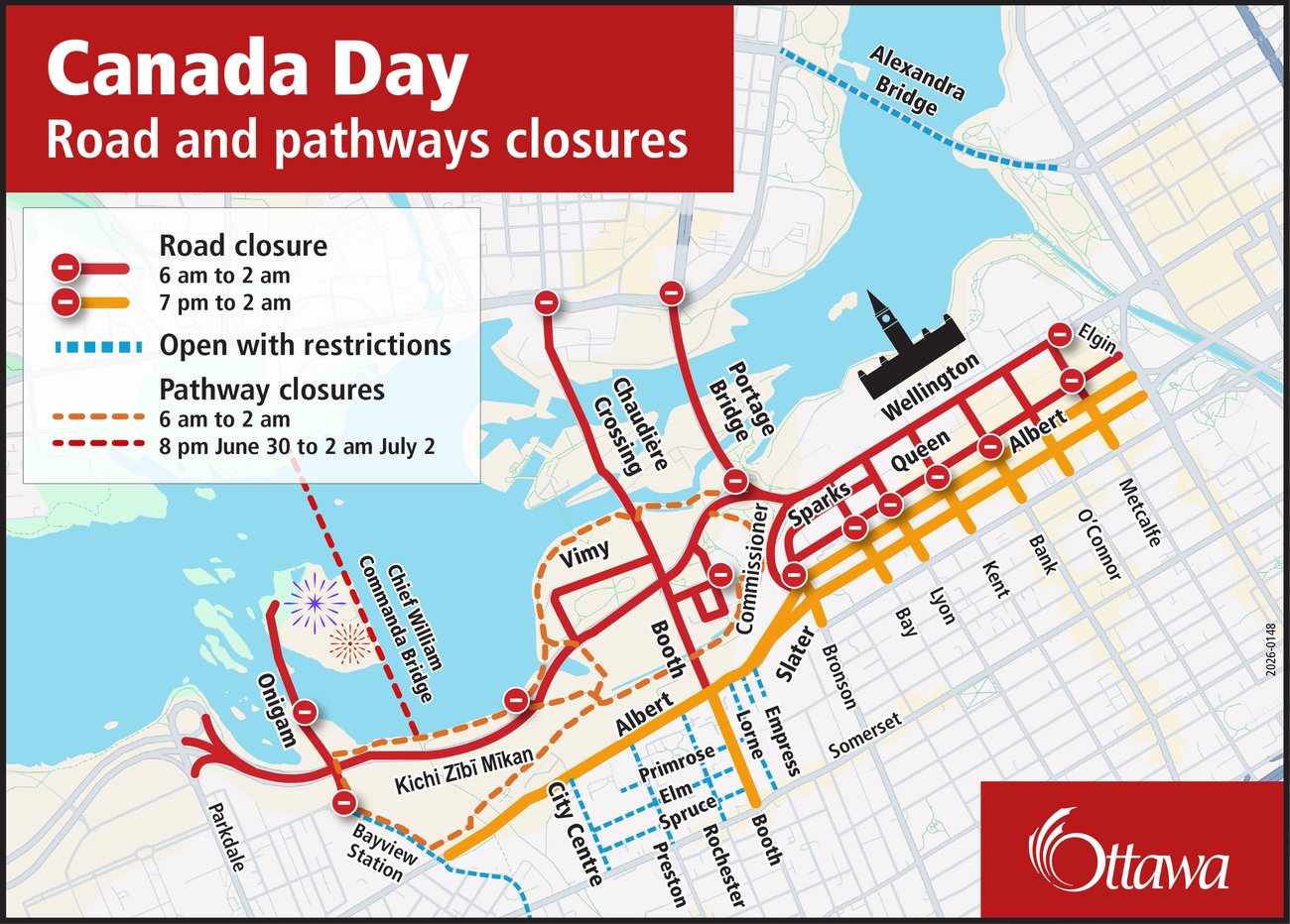 Map of downtown road closures during Canada Day.
