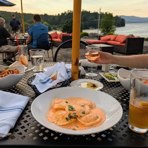 outdoor dining with pasta