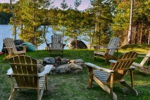 adirondack chairs around fire pit