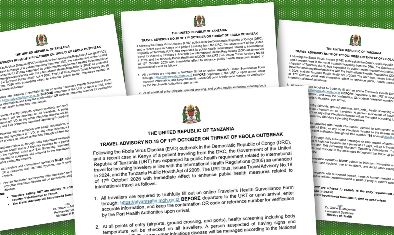 Tanzania travel advisory documents about Ebola outbreak and health screening requirements