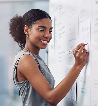 Woman writing on a whiteboard
