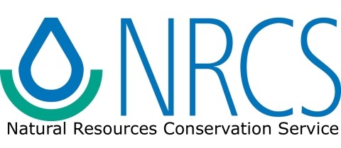 The official logo for the Natural Resources Conservation Service (NRCS). It features a stylized blue water droplet cradled by a green semi-circle on the left, with the large blue letters "NRCS" and the full name "Natural Resources Conservation Service" written in black below.