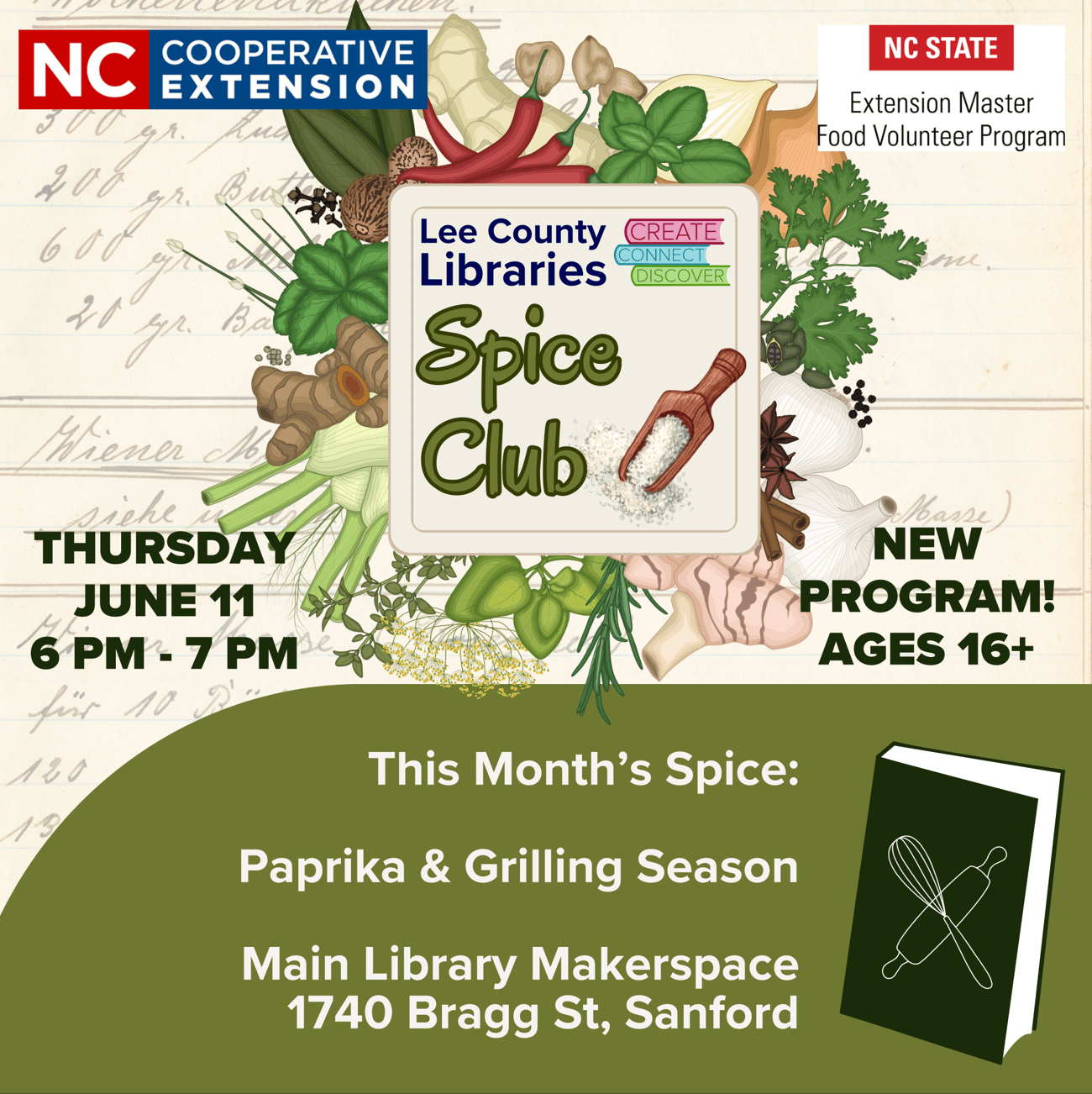 We had a great first Spice Club meeting on May 14, with 22 attendees who learned about the culinary uses of Saffron. Spice Club is a free adult educational program offered through a partnership between the Lee County Library, EMFV, and Cooperative Extension. We invite you to join us this month as we explore the many dimensions of the versatile spice, Paprika.