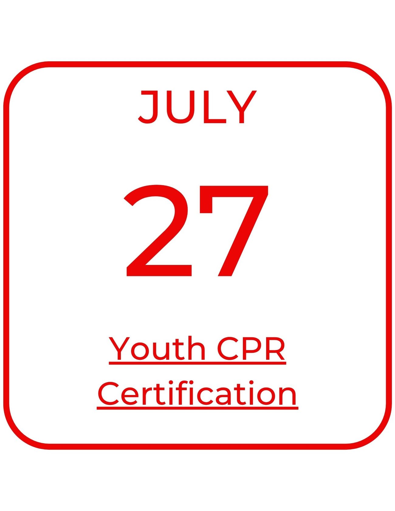 July 27 Youth CPR Certification