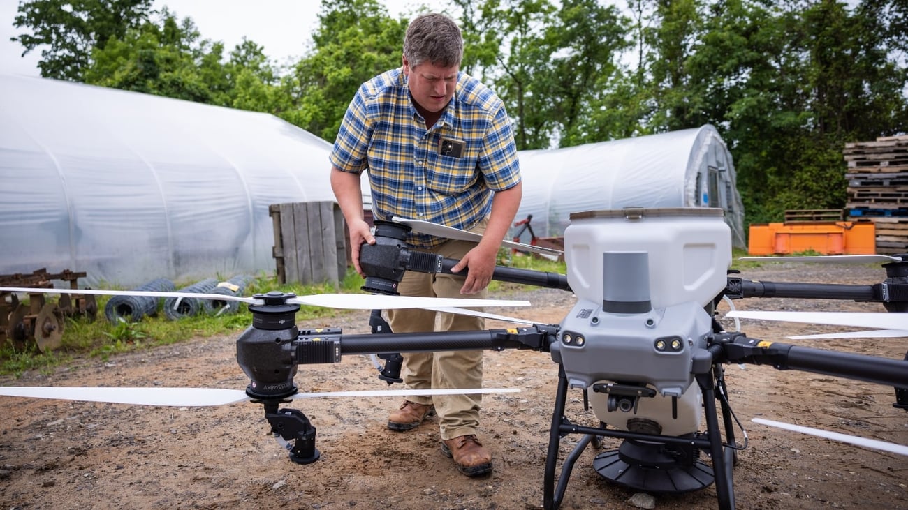 David Davis, director of N.C. Cooperative Extension's Yancey County Center, operates a drone to help with Hurricane Helene recovery.