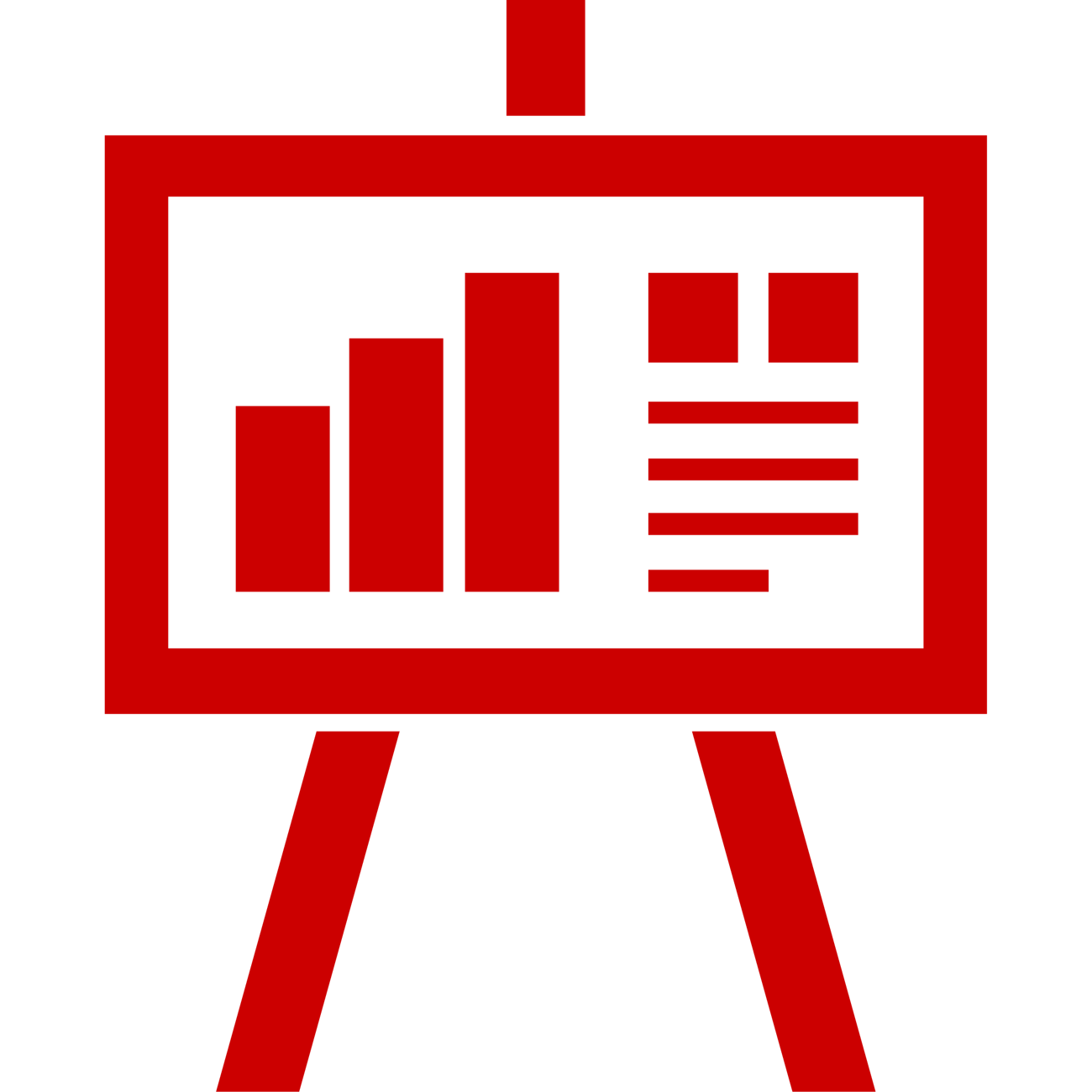 An icon depicting an easel with a bar graph trending upward.