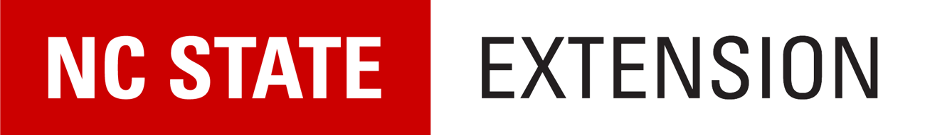 The NC State Extension logo. On the left, a red rectangular block contains the words "NC STATE" in bold white capital letters. To the right, the word "EXTENSION" is written in large black capital letters on a white background.