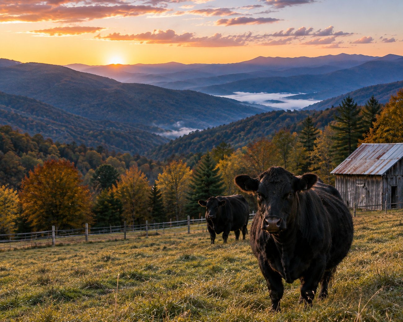 cattle in a field with mountains in the background