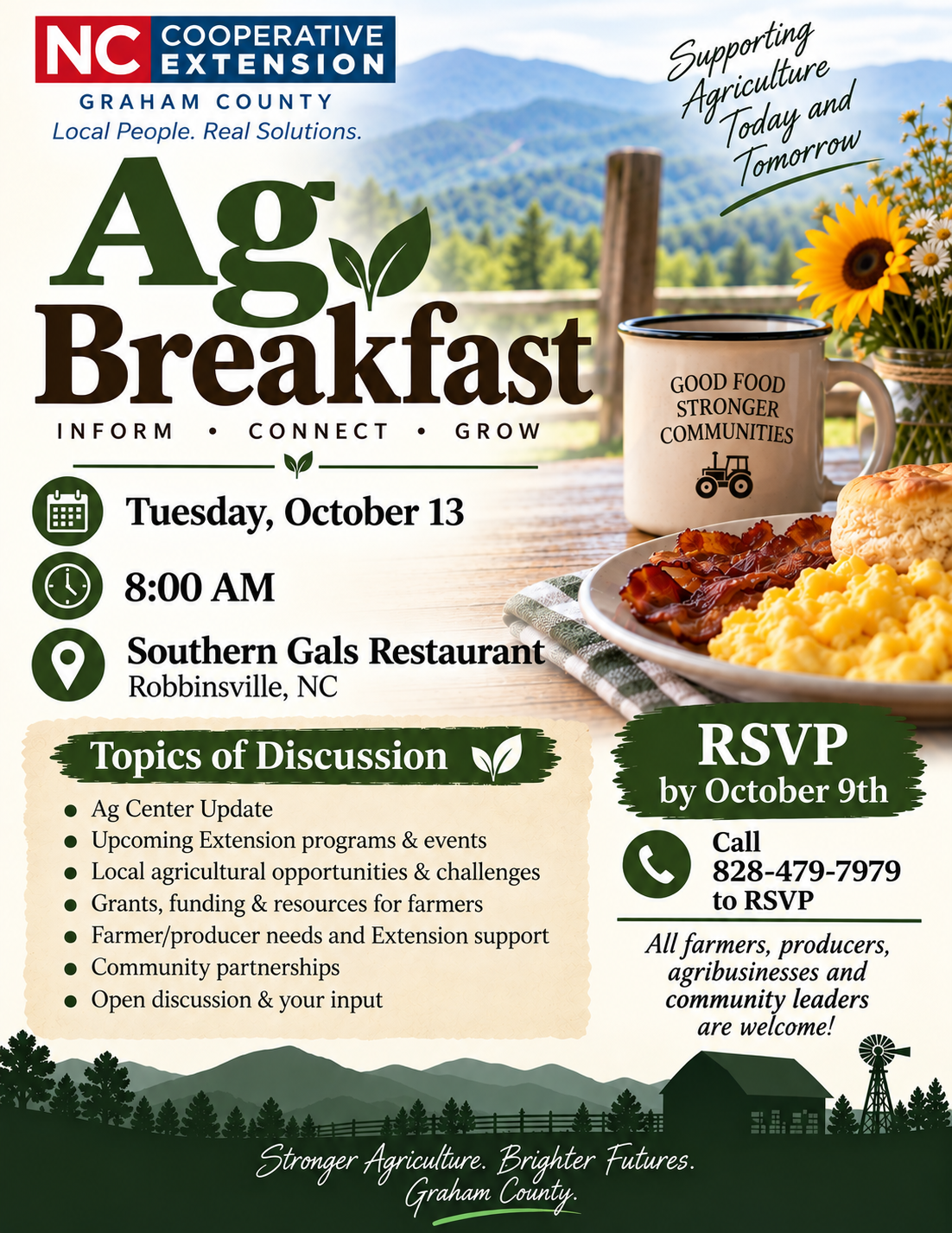 Flyer announcing the upcoming Ag Breakfast on October 13