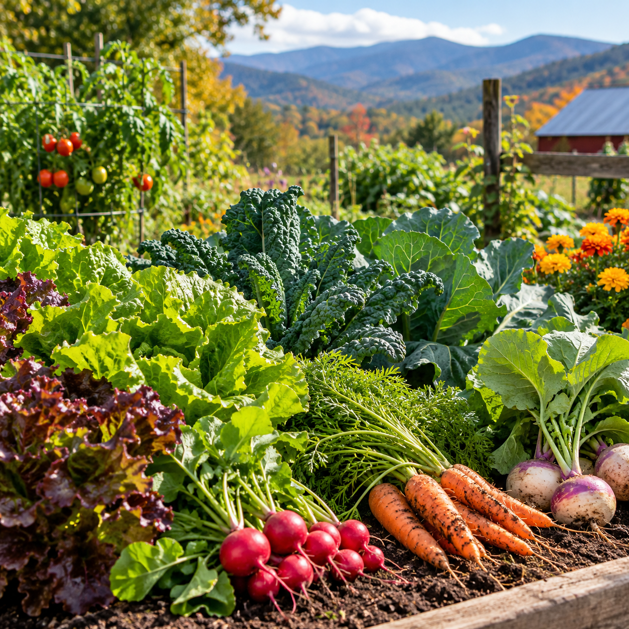 fall vegetable garden plants--carrots, radishes and turnips