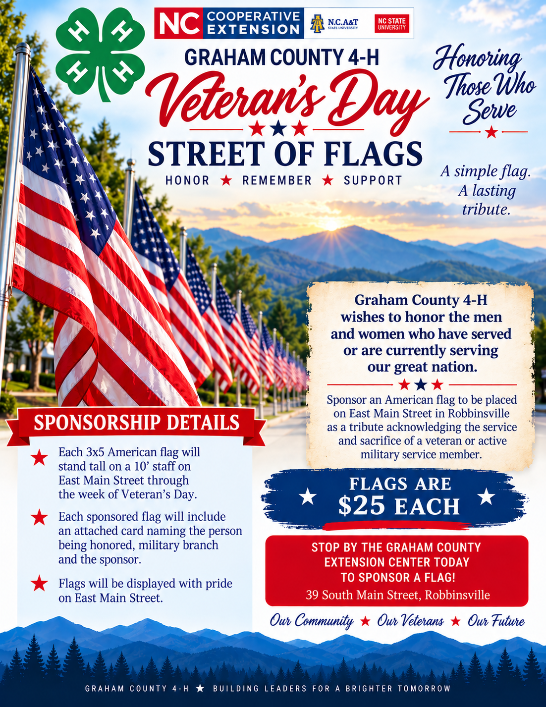 flyer announcing the upcoming street of flags for Veteran's Day