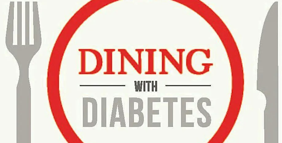 Logo for Dining with Diabetes which is a fork, a plate with the program name, and a knife