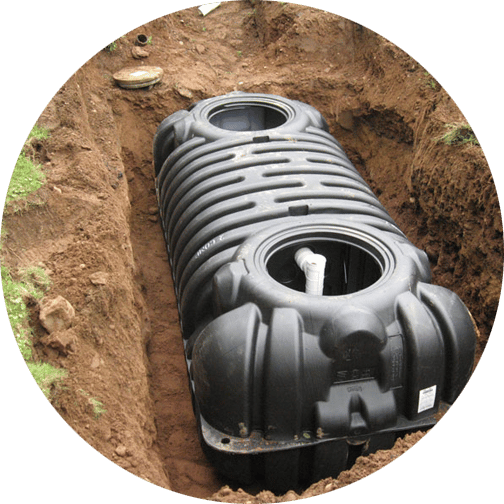 A septic tank in a yet-to-be-buried trench.
