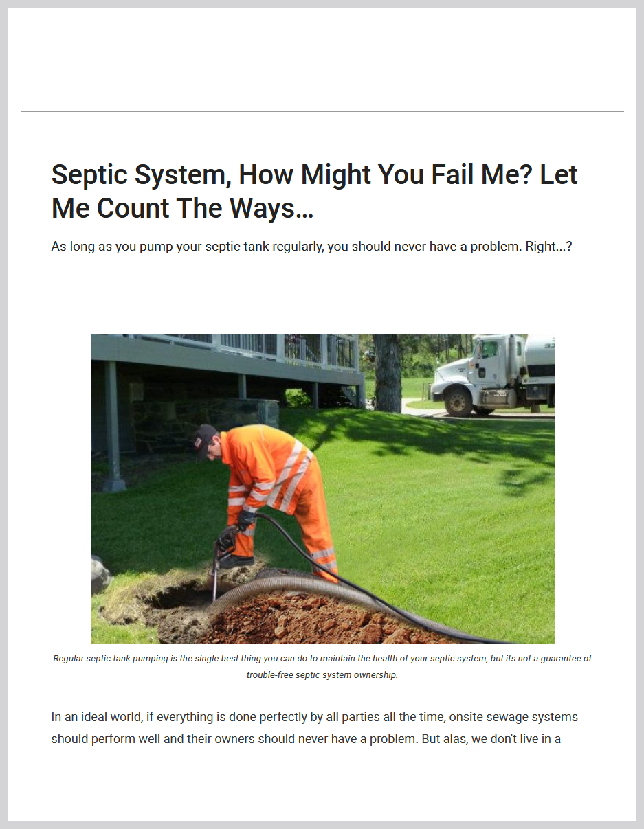 Front page of the guidance document "Septic System, How Might You Fail Me? Let Me County the Ways" by the Los Olivos Community Services District.