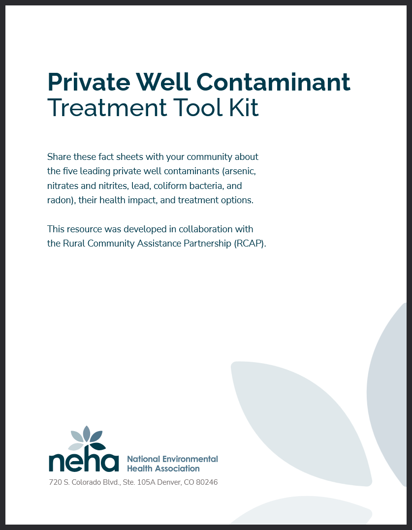 The first page of the guidance document "Private Well Contaminant Treatment Tool Kit" from the National Environmental Health Association.