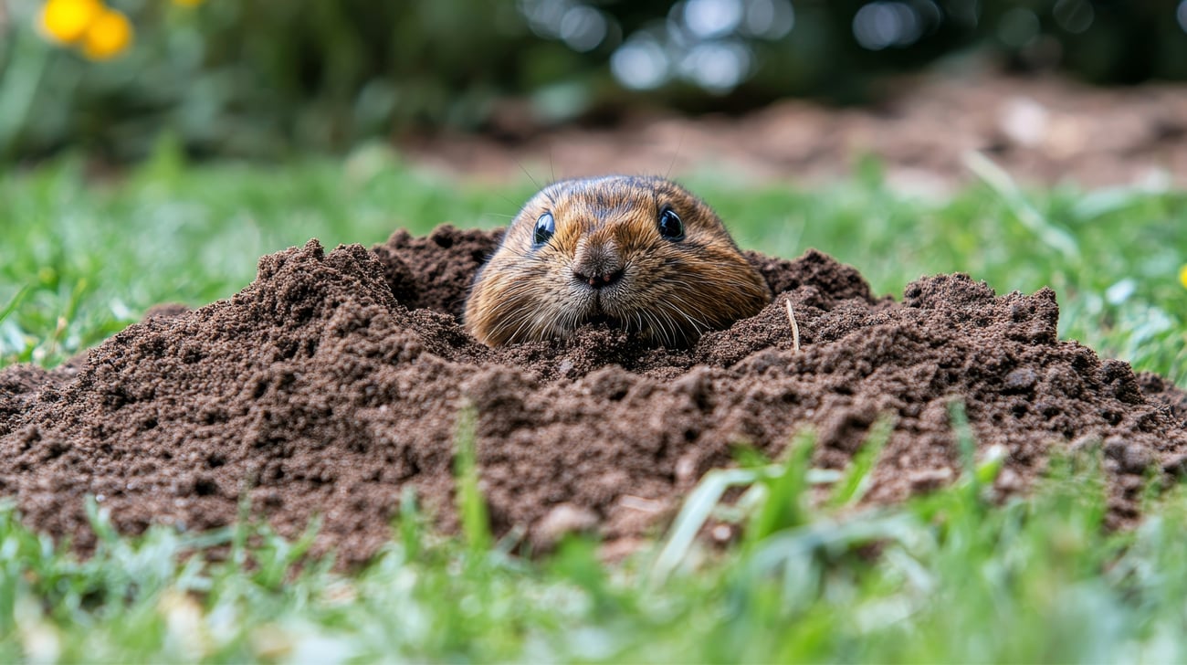 A gopher sticking its head out of the ground.